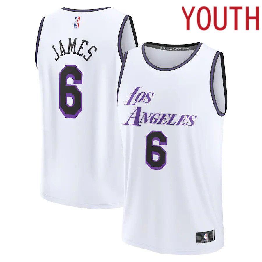 Youth Los Angeles Lakers #6 LeBron James Fanatics Branded White City Edition 2022-23 Fastbreak NBA Jersey->los angeles lakers->NBA Jersey